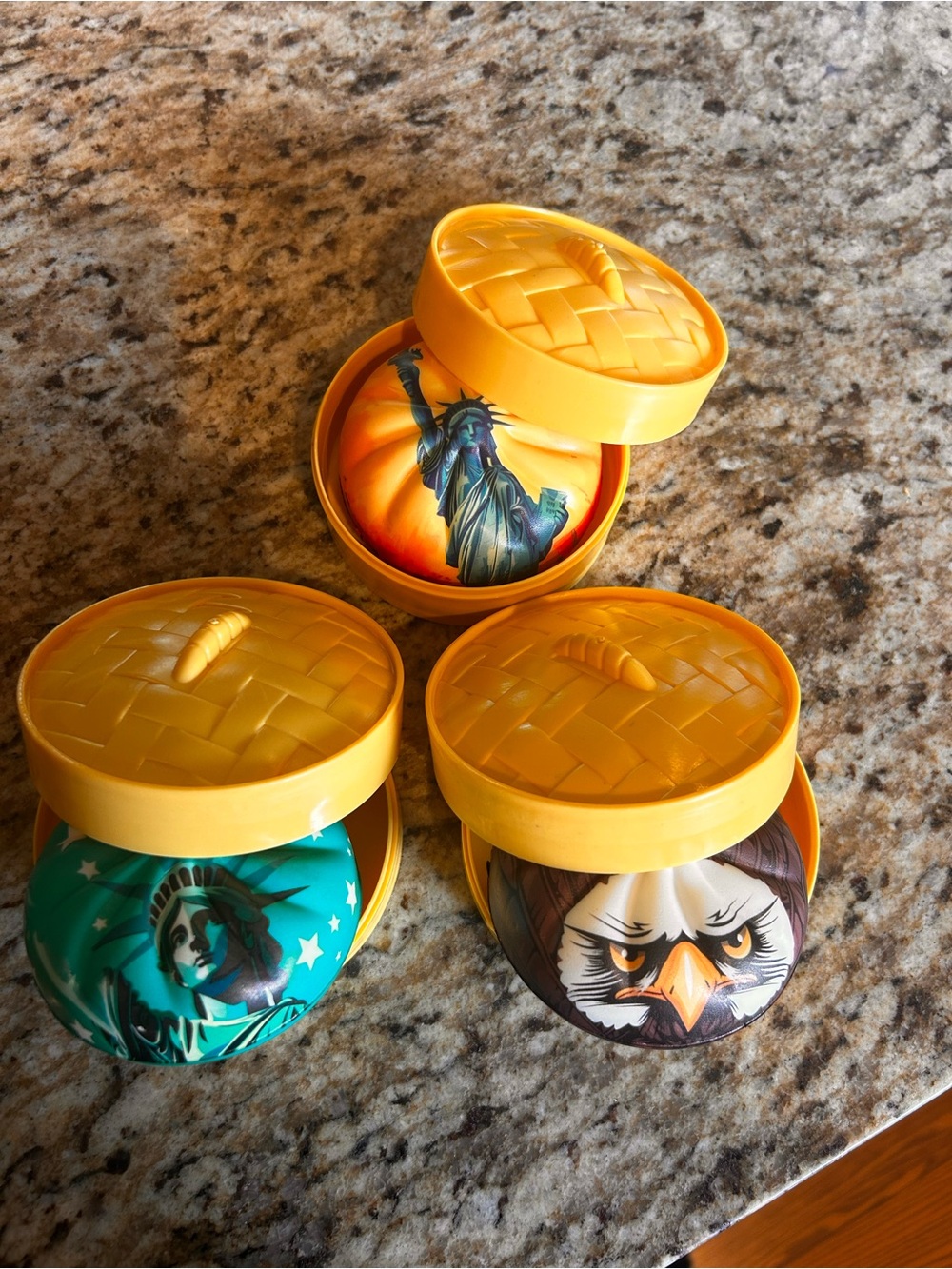3 Foam squishy dumplings. Patriotic Designs. These are foam.